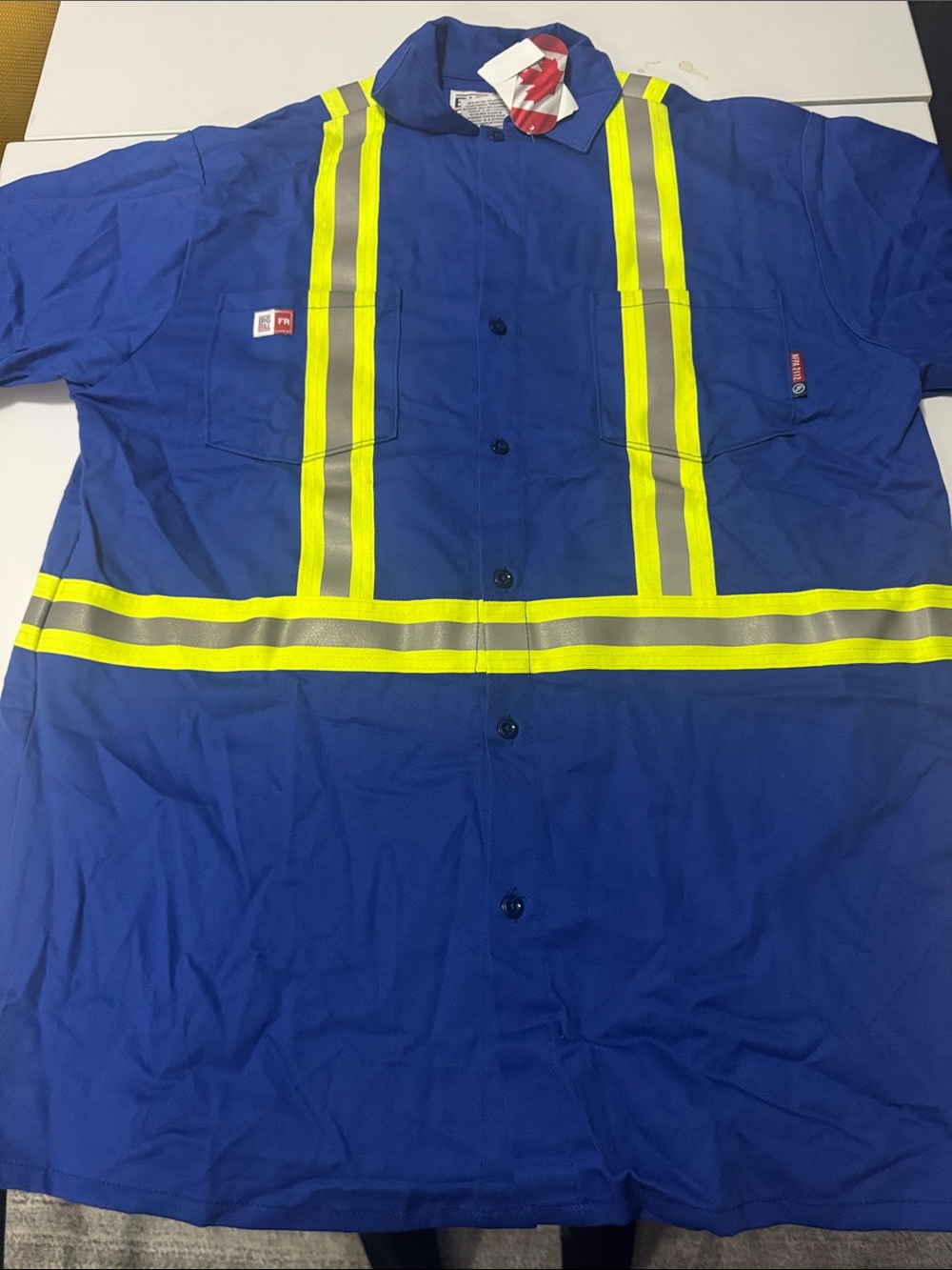Hi-Vis Blue Short-Sleeve Work Shirt with Reflective Stripes